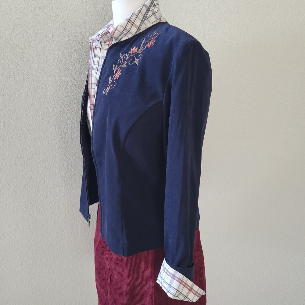 Amanda Smith Vintage Blazer Jacket Womens 12P Floral Embroidered Blue Blazer 90s - Picture 8 of 11